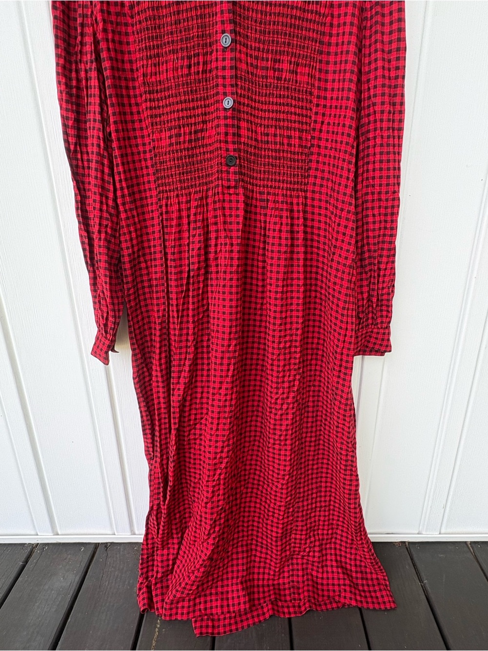 Red and Black Buffalo Plaid Long Dress with Black Collar. Vintage Kathie Lee. - Picture 5 of 11